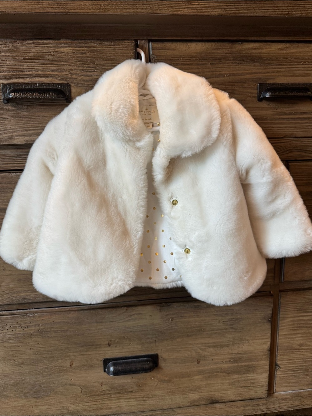 Kate Spade Cream Faux Fur Coat-size 18 months